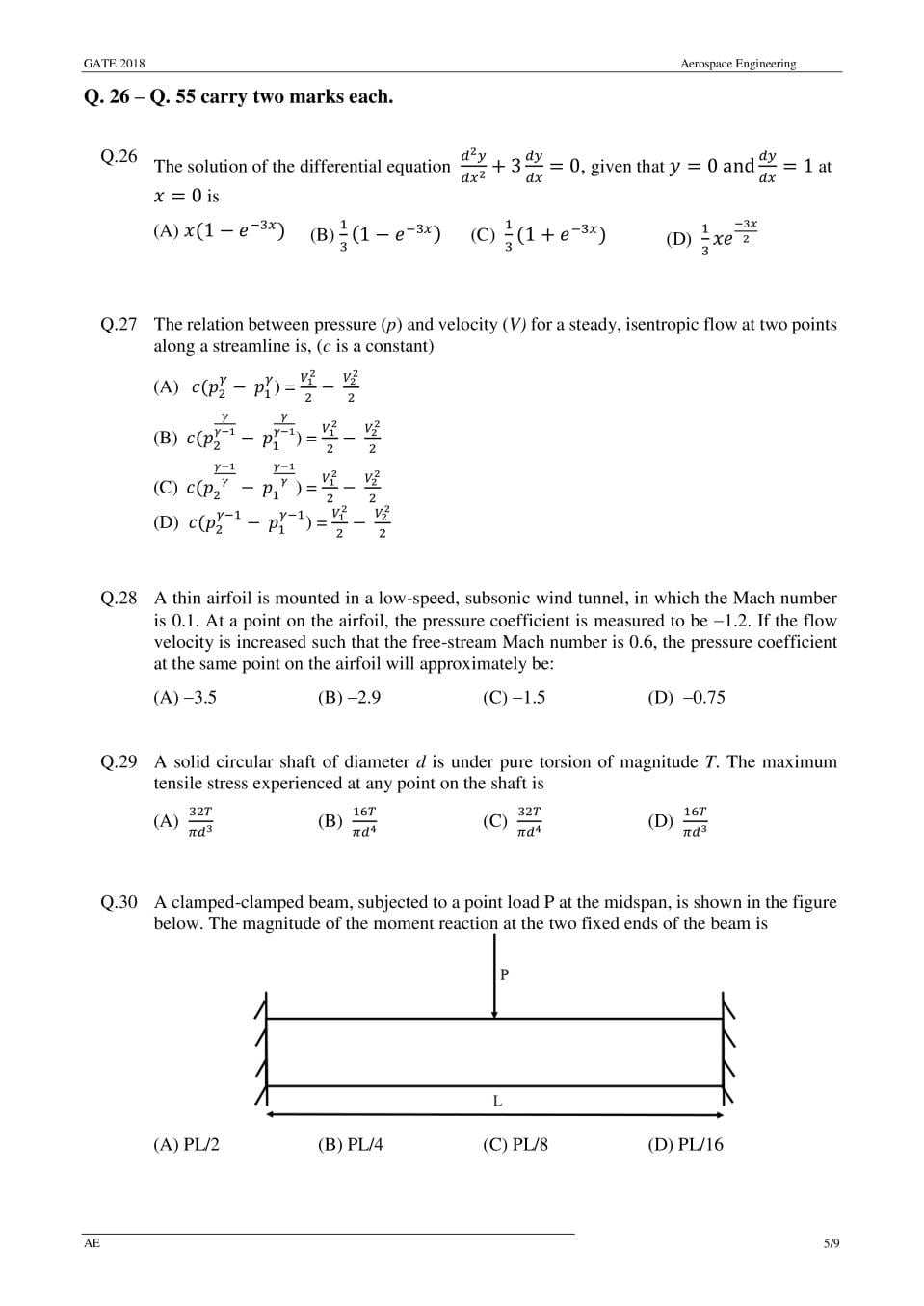GATE 2018 Question Papers PDF with Answers (38 Papers)