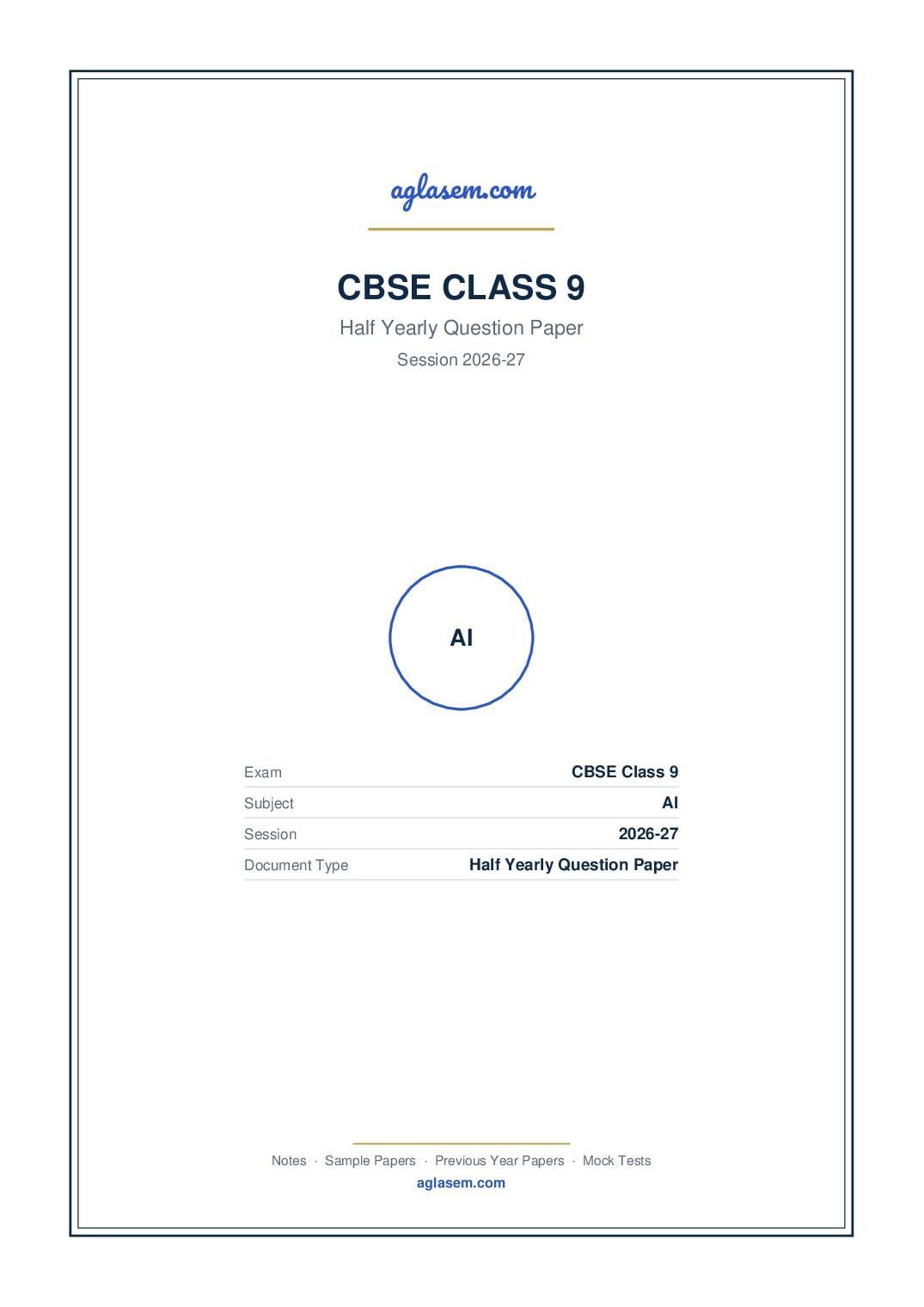 Class 9 Half Yearly Question Paper 2026-27 AI - Page 1 of 6