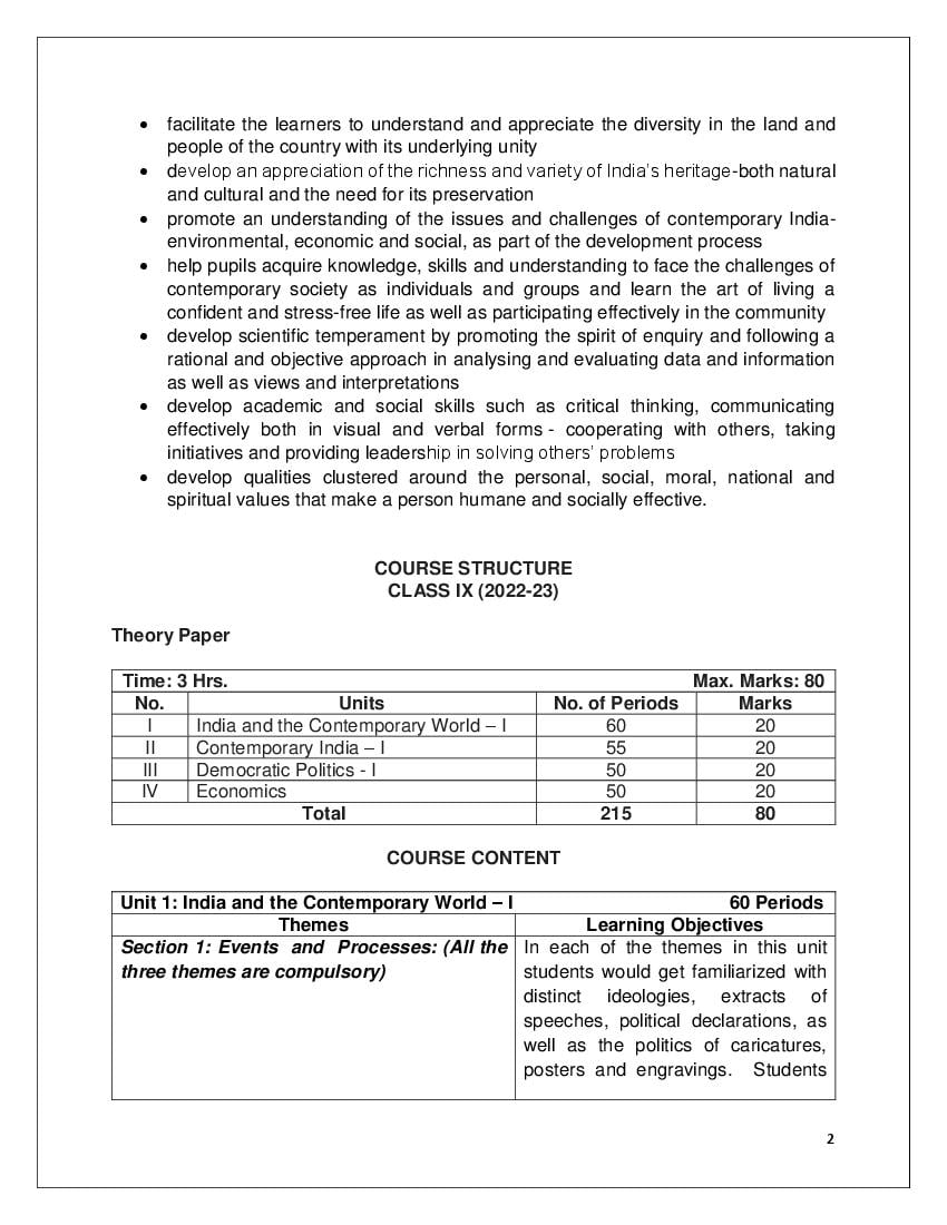 Cbse Class 9 Syllabus 2022 23 Social Science Term 1 Term 2