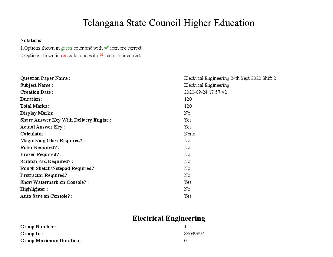 TS PGECET 2020 Question Paper for Electrical Engineering - Page 1
