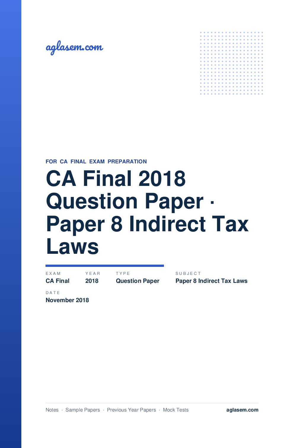 CA Final November 2018 Question Paper Paper 8 Indirect Tax Laws - Page 1 of 17
