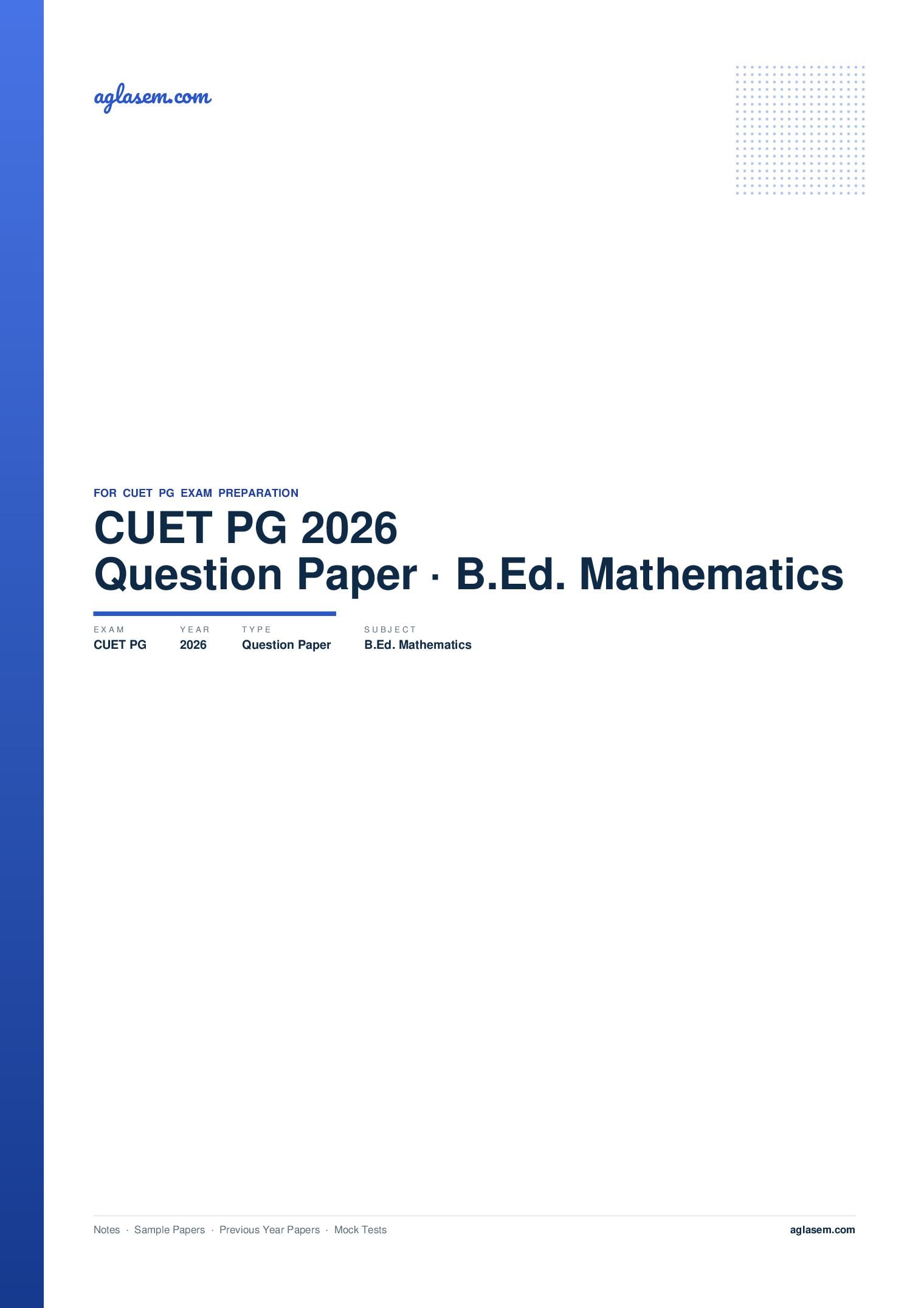 CUET PG 2026 Question Paper B.Ed. Mathematics - Page 1 of 58