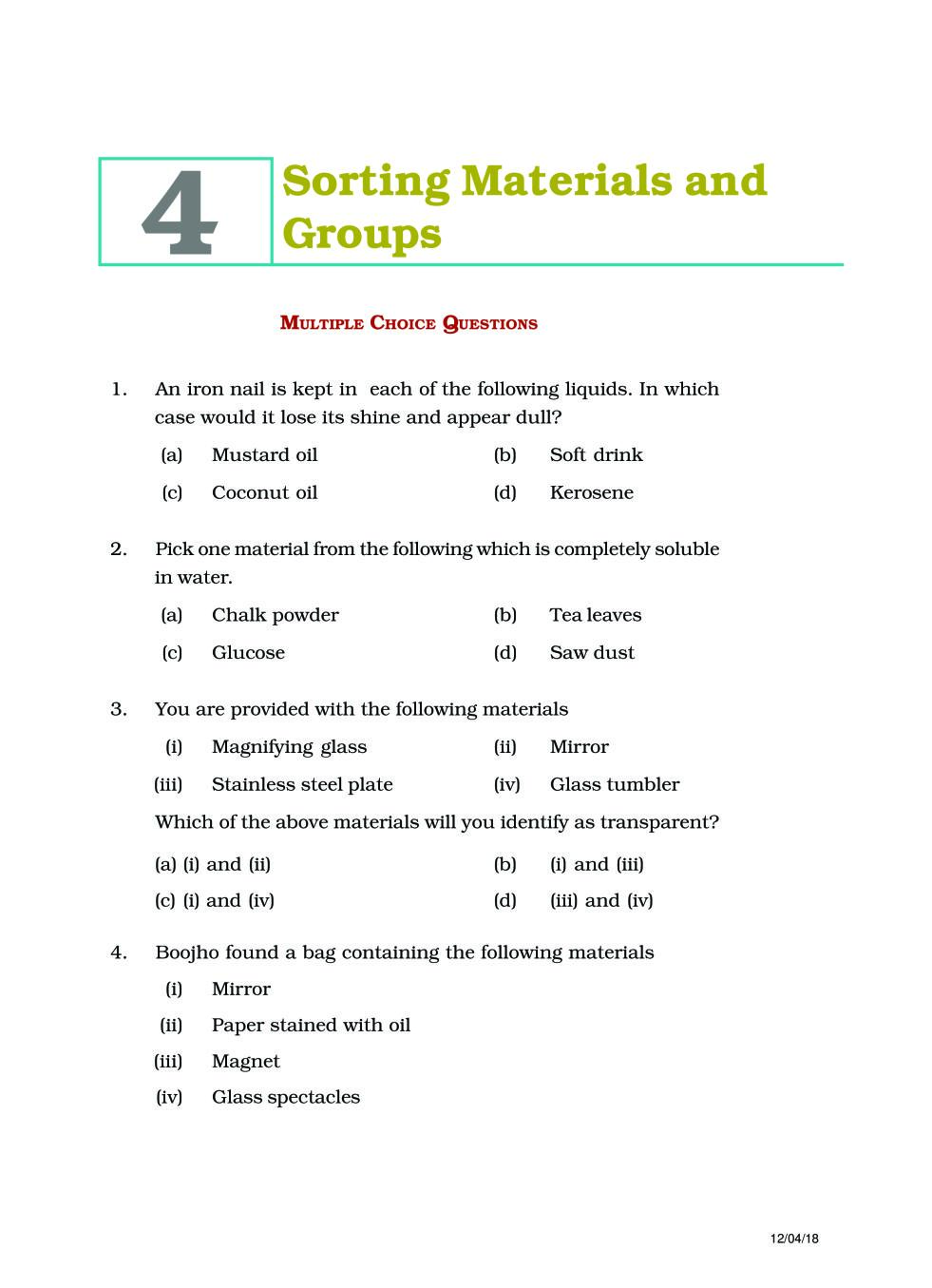 NCERT Exemplar Class 06 Science Unit 4 Sorting Materials and Groups - Page 1