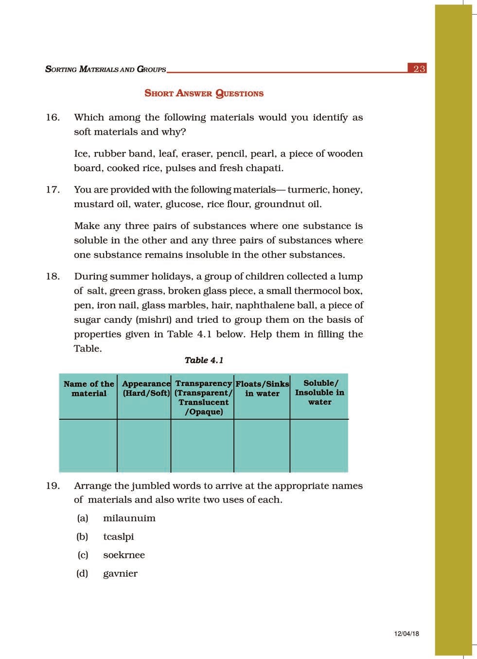 NCERT Exemplar Class 6 Science Chapter 4 Sorting Materials and Groups