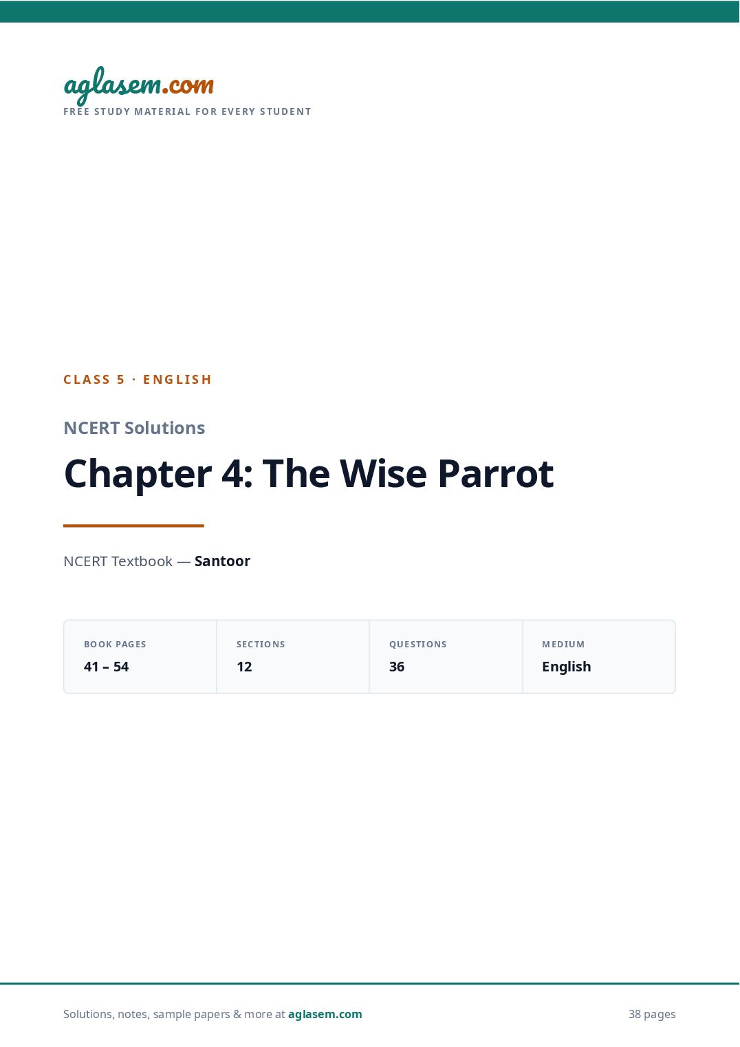 NCERT Solutions Class 5 English Chapter 4 the Wise Parrot - Page 1 of 39