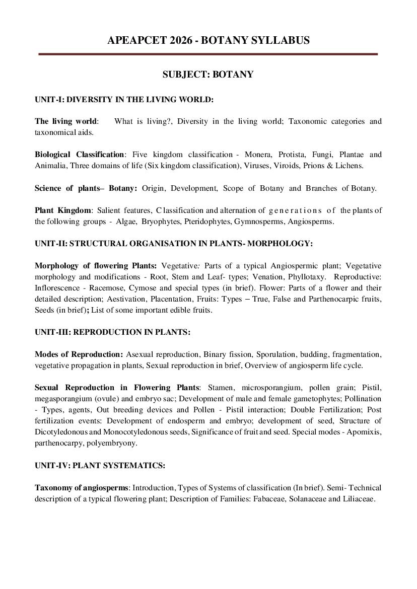 AP EAPCET 2026 Syllabus for Agriculture, Pharmacy - Page 1 of 19