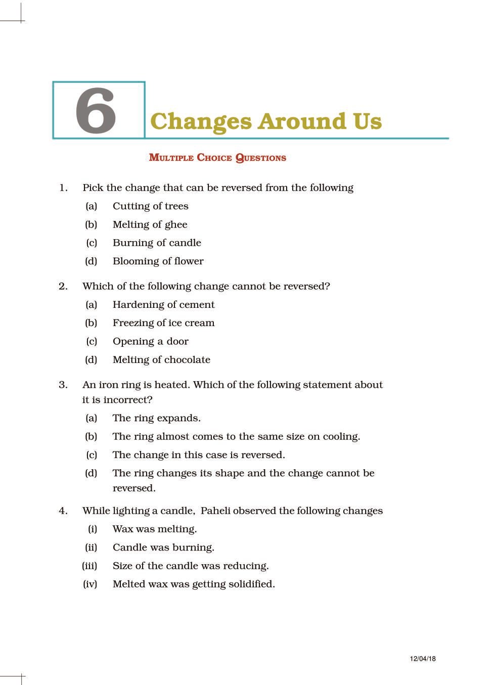 NCERT Exemplar Class 06 Science Unit 6  Changes Around Us - Page 1