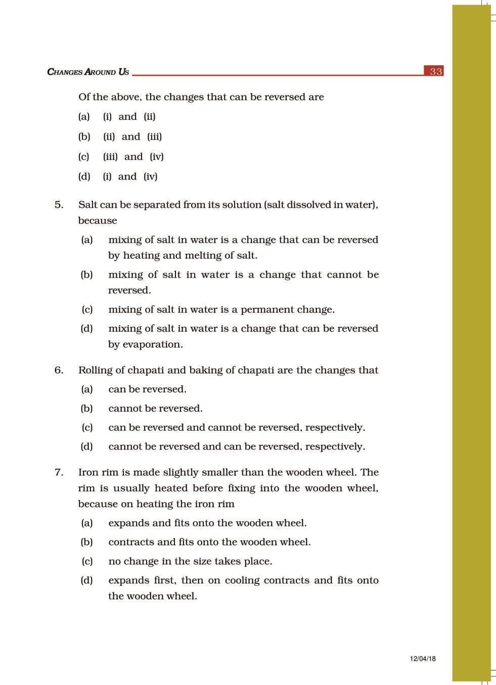 NCERT Exemplar Class 6 Science Chapter 6 Changes Around Us