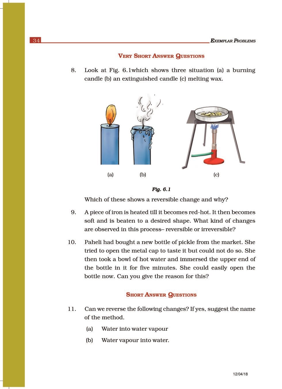 NCERT Exemplar Class 6 Science Chapter 6 Changes Around Us