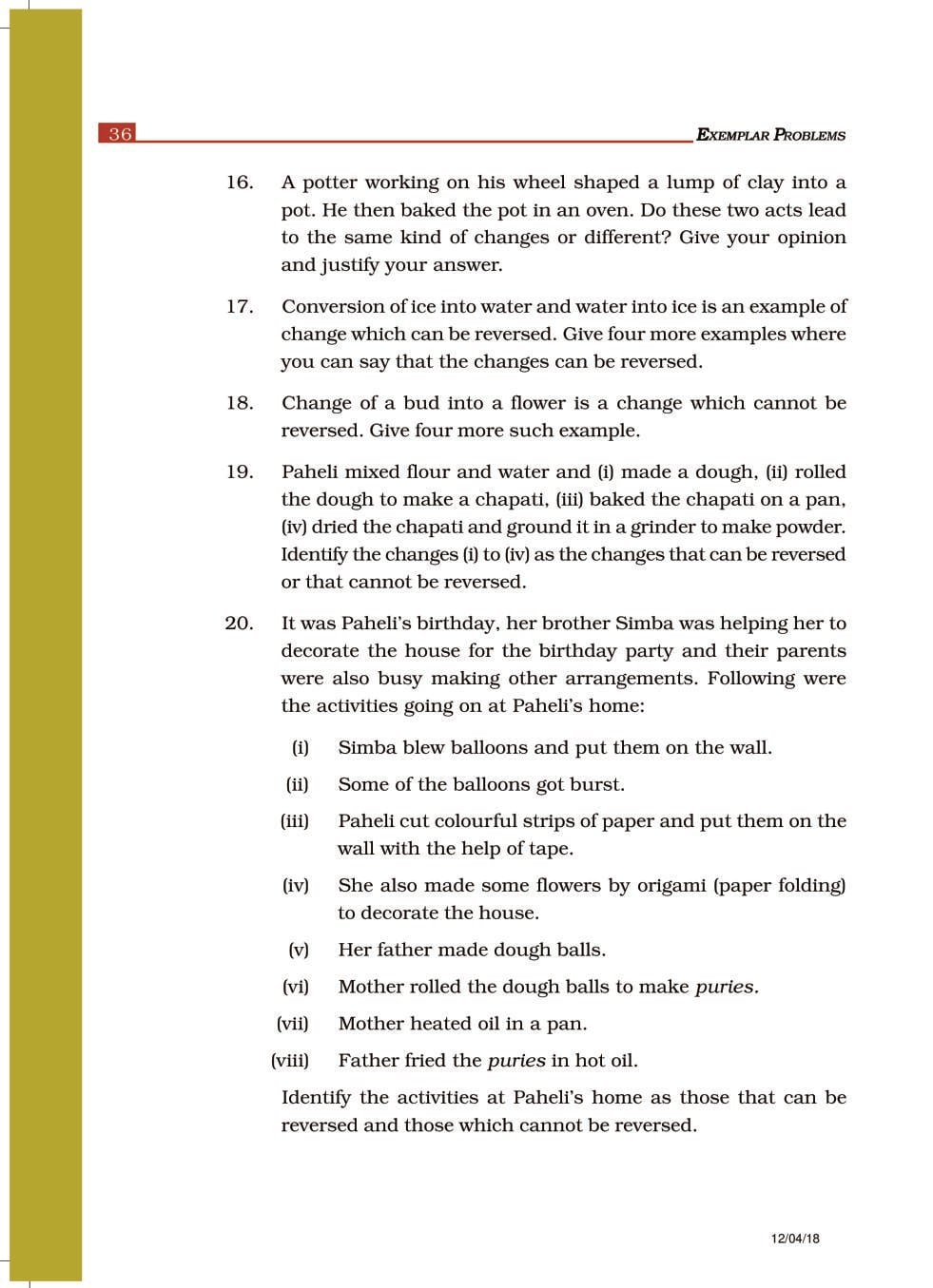 NCERT Exemplar Class 6 Science Chapter 6 Changes Around Us