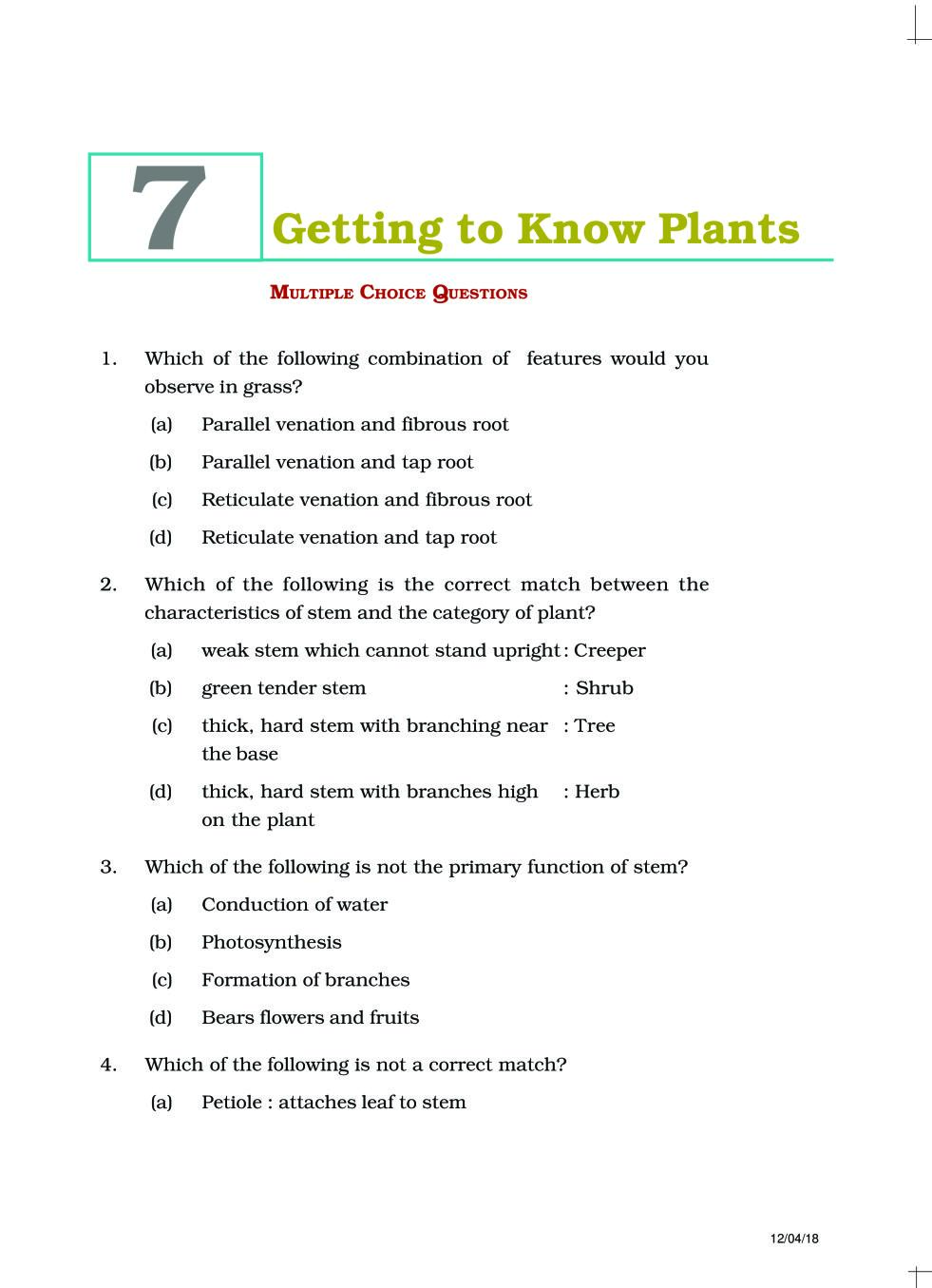 NCERT Exemplar Class 06 Science Unit 7 Getting to Know Plants - Page 1