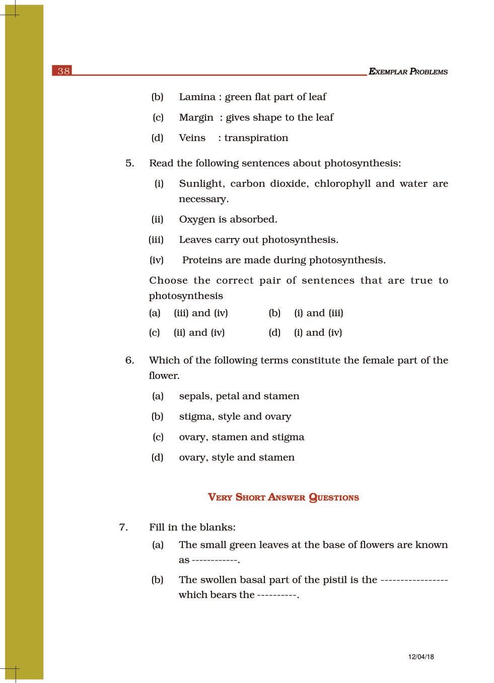 NCERT Exemplar Class 6 Science Chapter 7 Getting to Know Plants