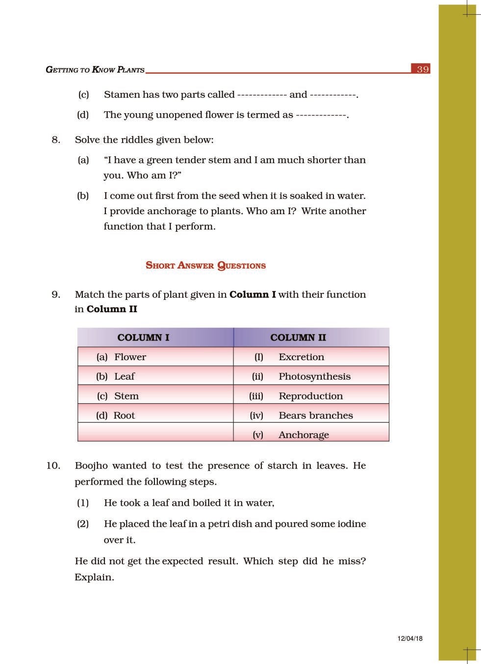 NCERT Exemplar Class 6 Science Chapter 7 Getting to Know Plants