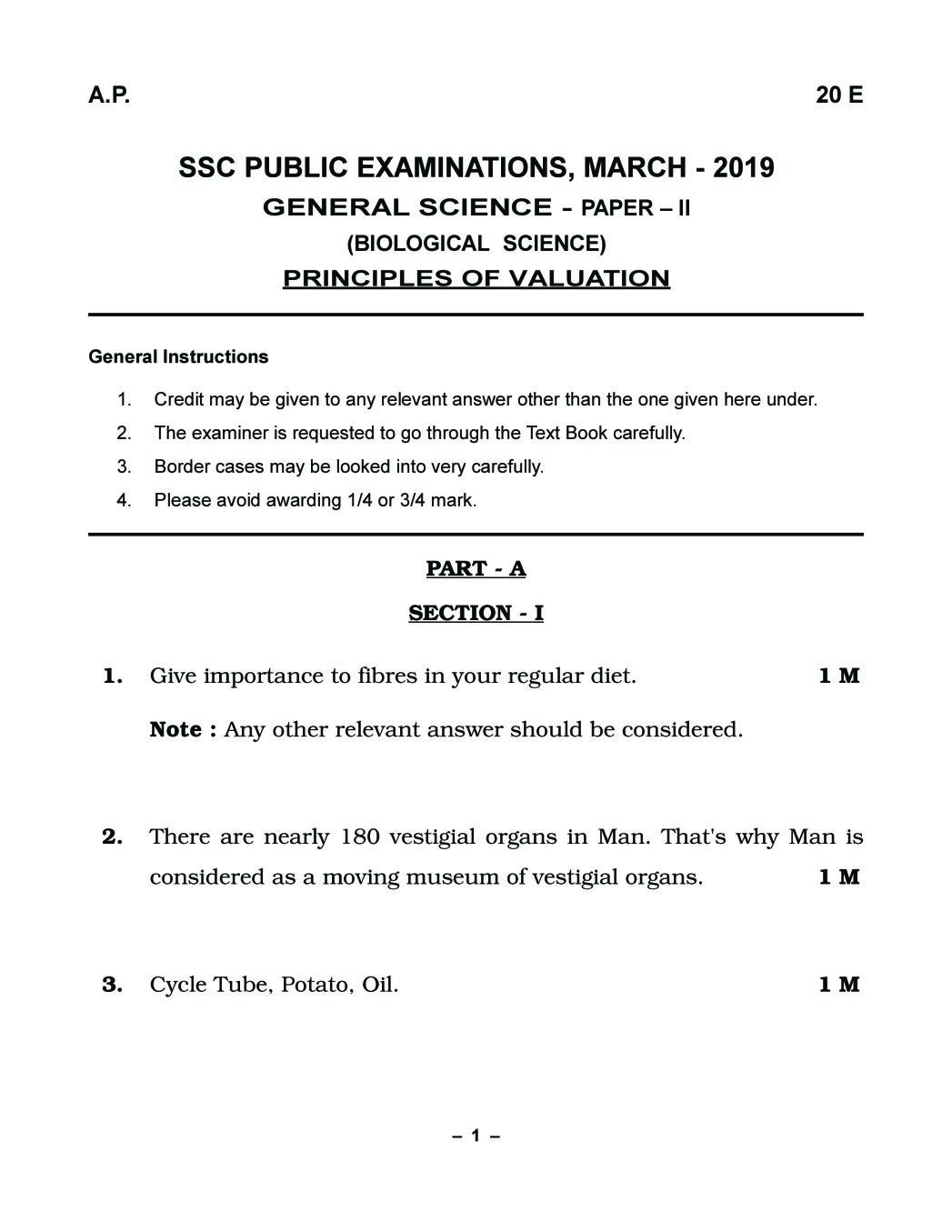 AP 10th Class Marking Scheme 2019 General Science - Paper 2 (English Medium) - Page 1