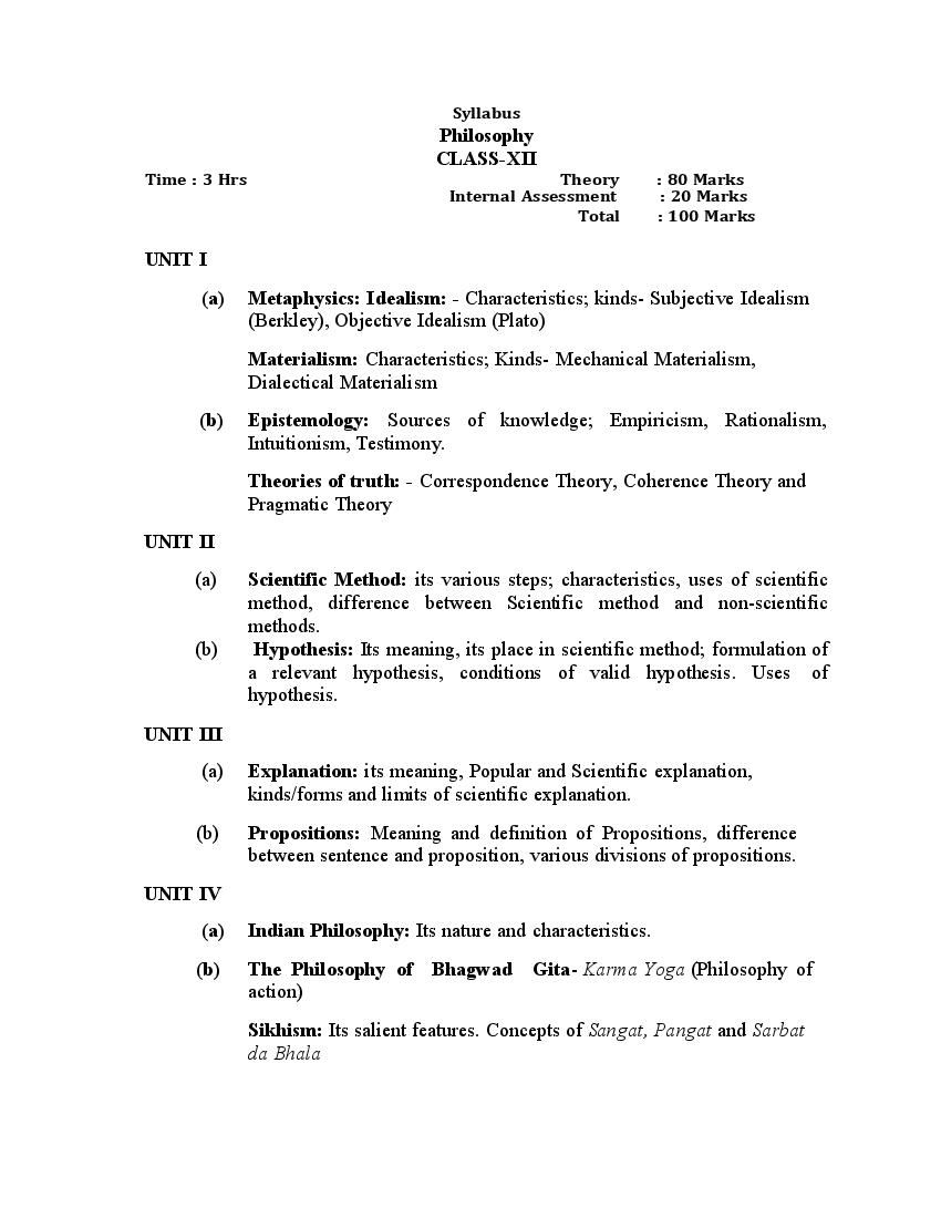 PSEB 12th Class Syllabus 2023 Philosophy - Page 1