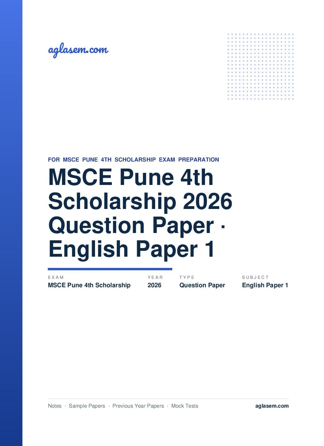 MSCE Pune 4th Scholarship 2026 Question Paper English Paper 1 - Page 1 of 17