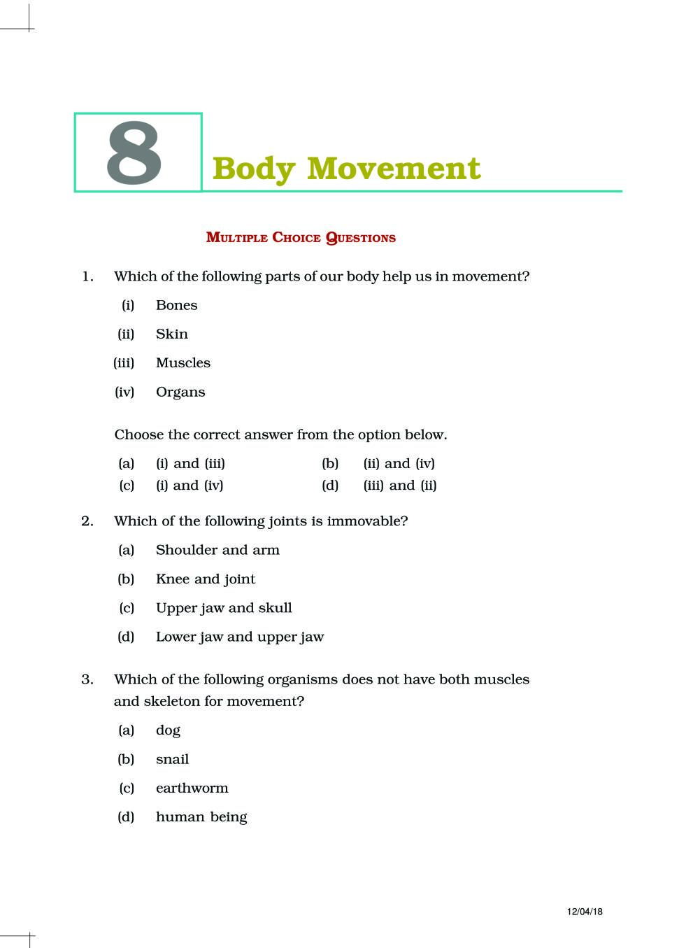 NCERT Exemplar Class 06 Science Unit 8  Body Movement - Page 1