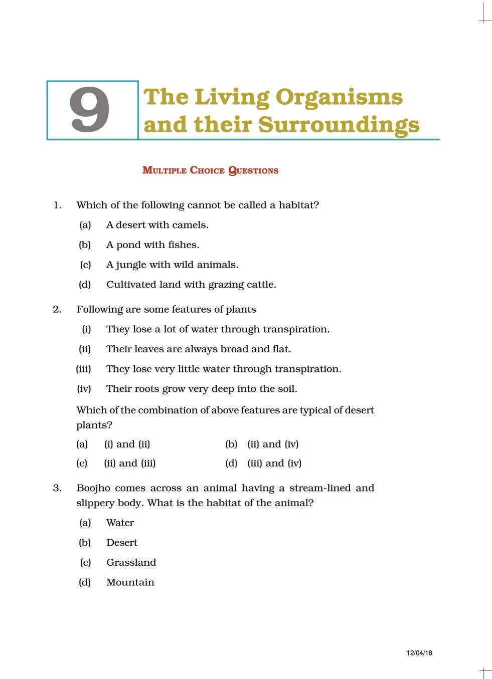 NCERT Exemplar Class 06 Science Unit 9 The Living Organisms and their Surroundings - Page 1