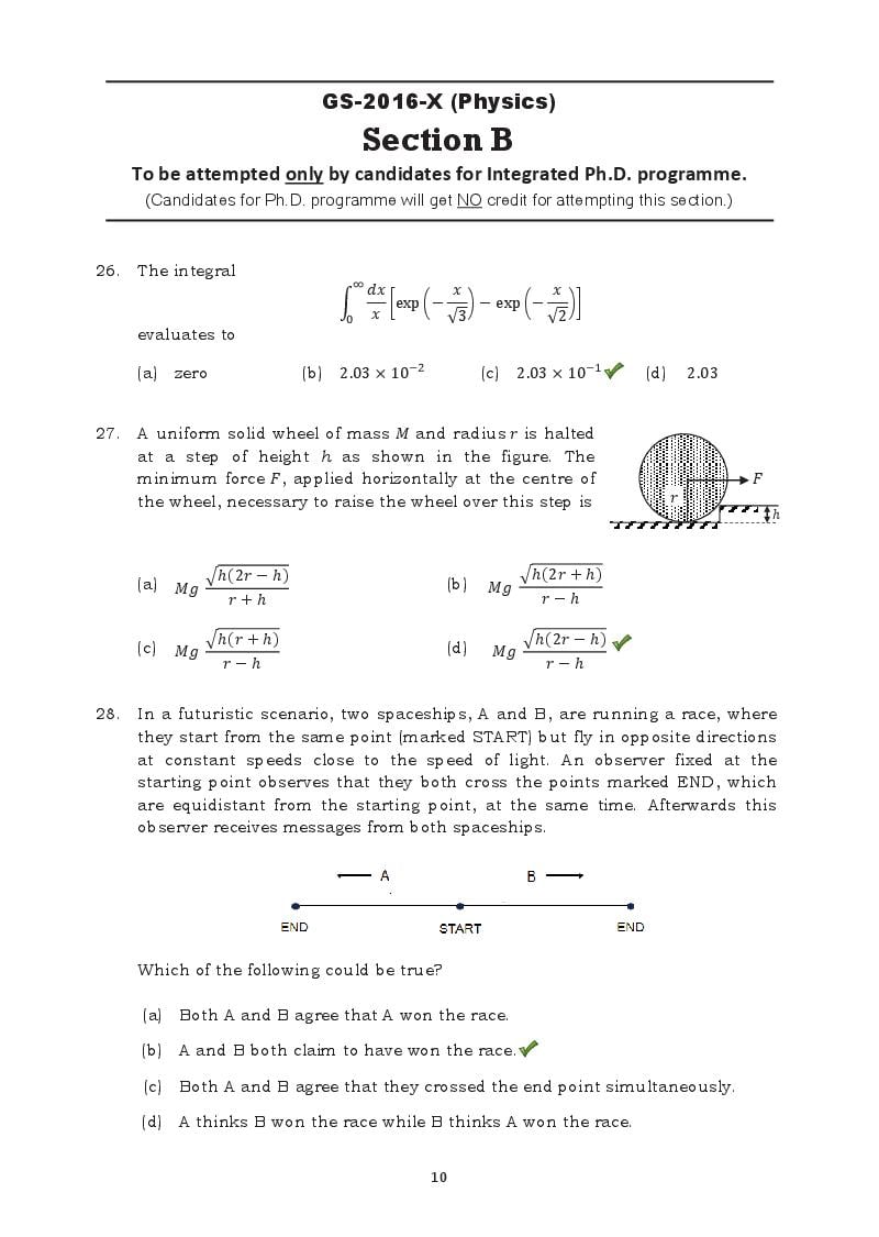 TIFR GS 2016 Question Paper PDF (8 Papers incl. Wildlife Biology)
