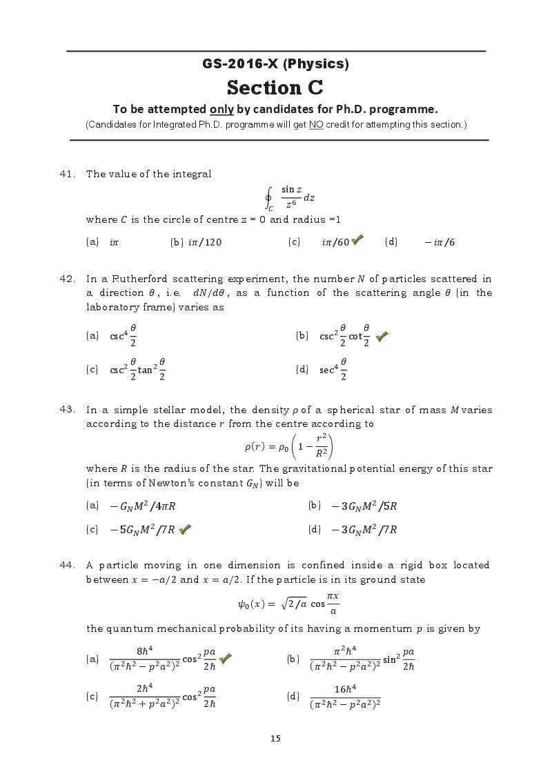 TIFR GS 2016 Question Paper PDF (8 Papers incl. Wildlife Biology)