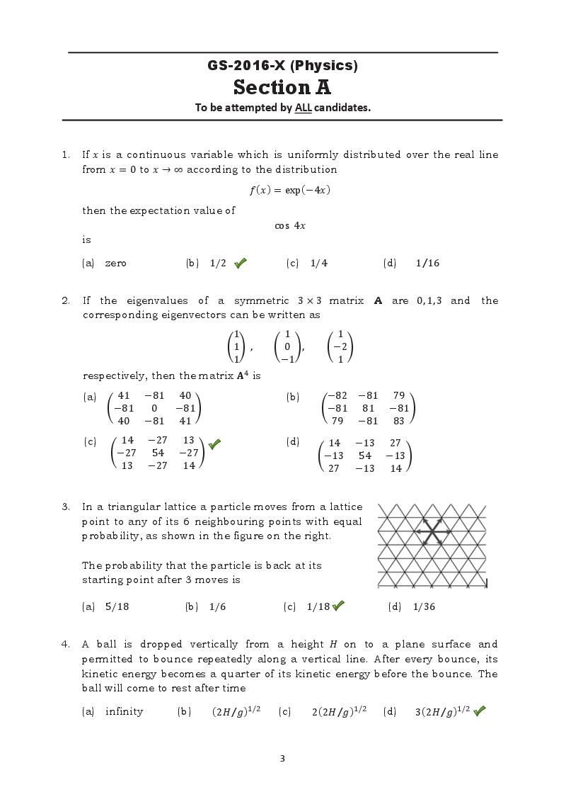 TIFR GS 2016 Question Paper PDF (8 Papers incl. Wildlife Biology)