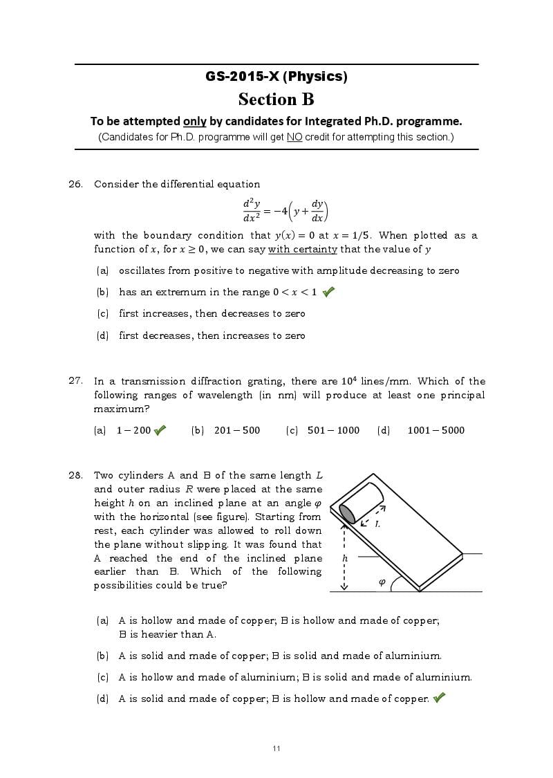 TIFR GS 2015 Question Paper PDF with Answers (7 Papers)