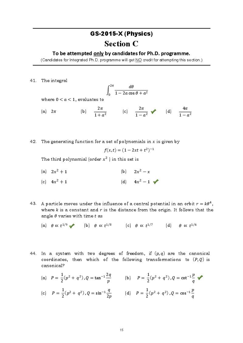 TIFR GS 2015 Question Paper PDF with Answers (7 Papers)