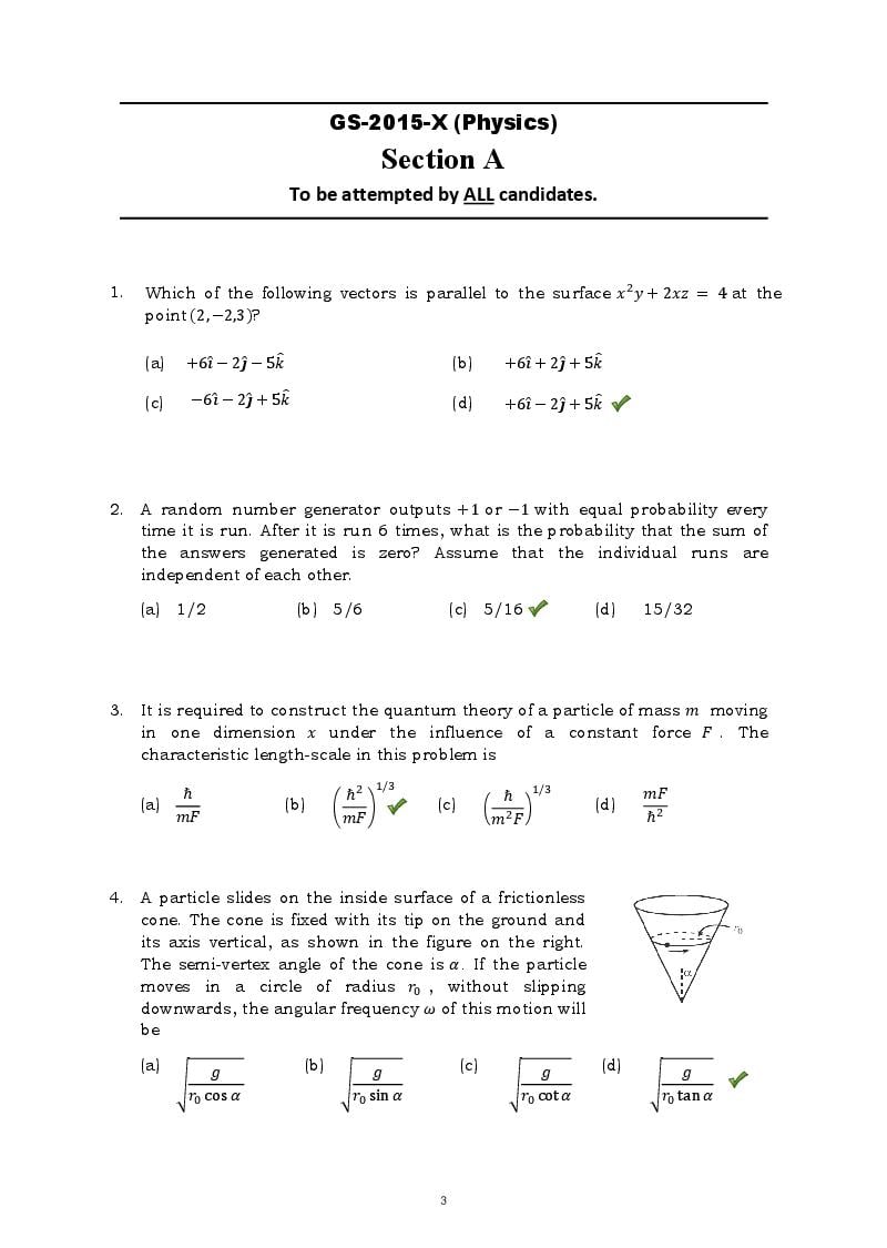 TIFR GS 2015 Question Paper PDF with Answers (7 Papers)