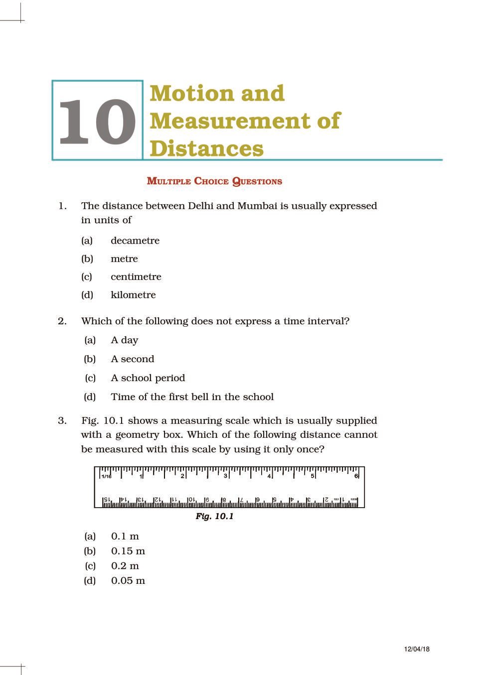 NCERT Exemplar Class 06 Science Unit 10  Motion and Measurement of Distances - Page 1