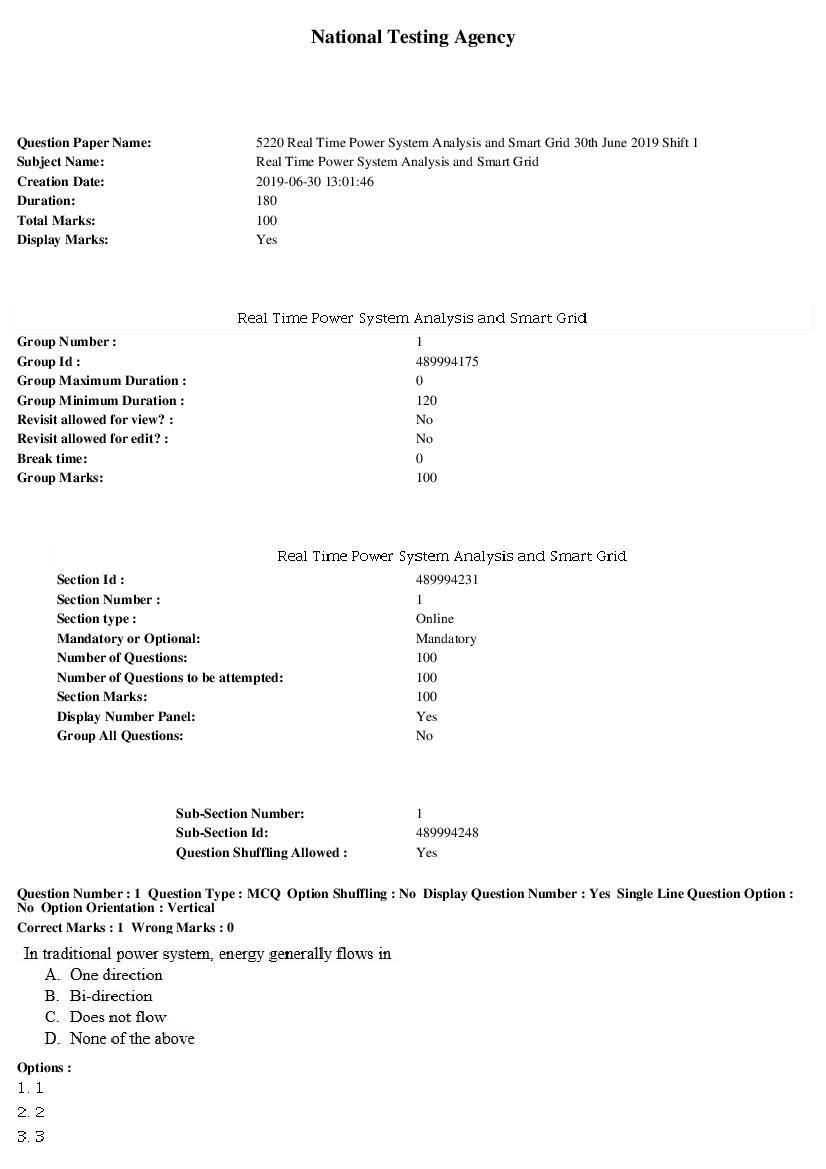 ARPIT 2019 Question Paper for Real Time Power System Analysis and Smart Grid - Page 1 of 32
