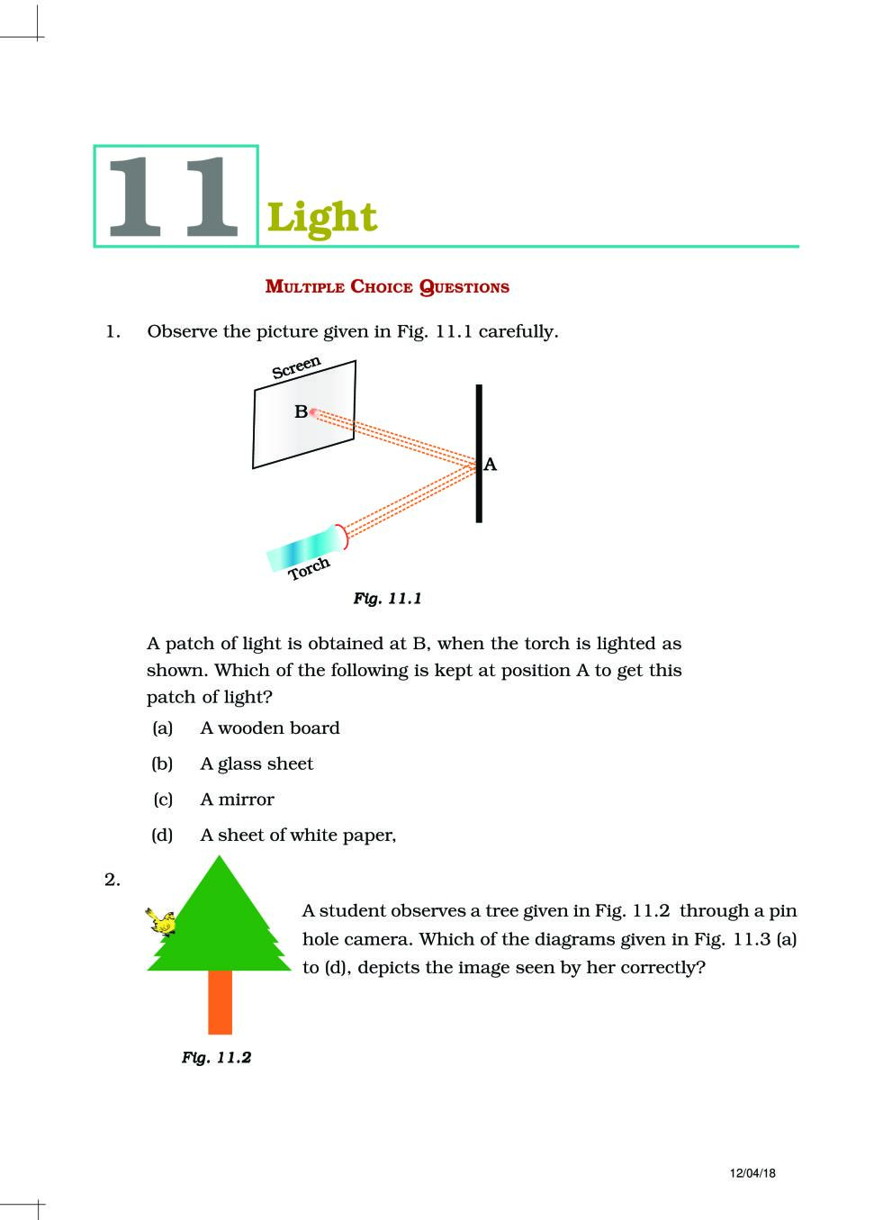 NCERT Exemplar Class 06 Science Unit 11 Light - Page 1