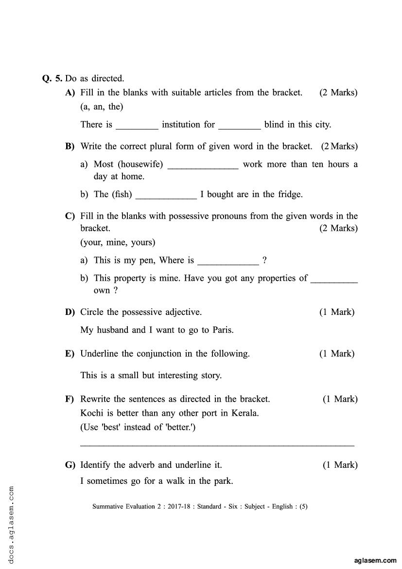 Class 6 English Sample Paper 2023 Maharashtra Board PDF Maha Std 