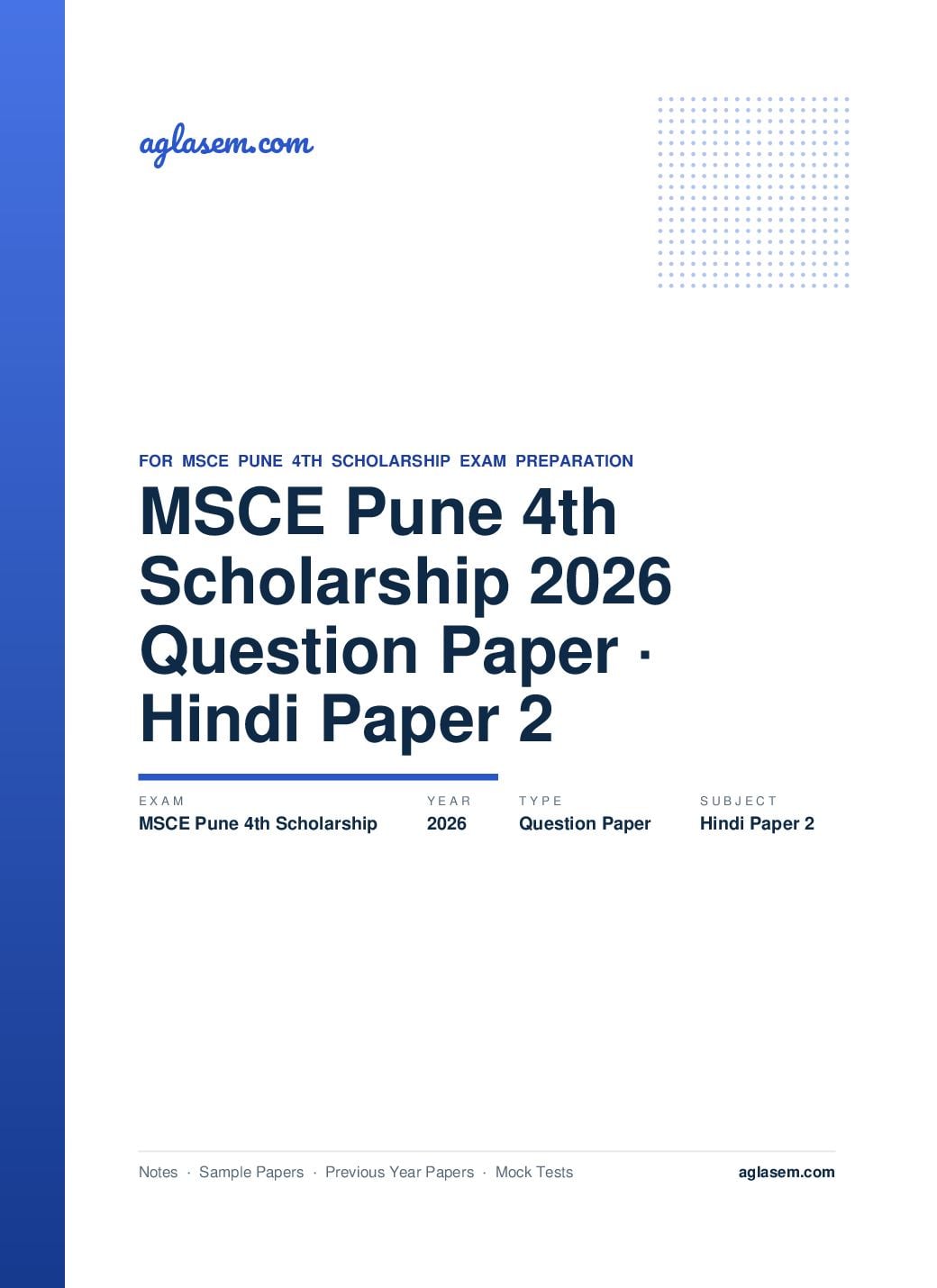 MSCE Pune 4th Scholarship 2026 Question Paper Hindi Paper 2 - Page 1 of 33
