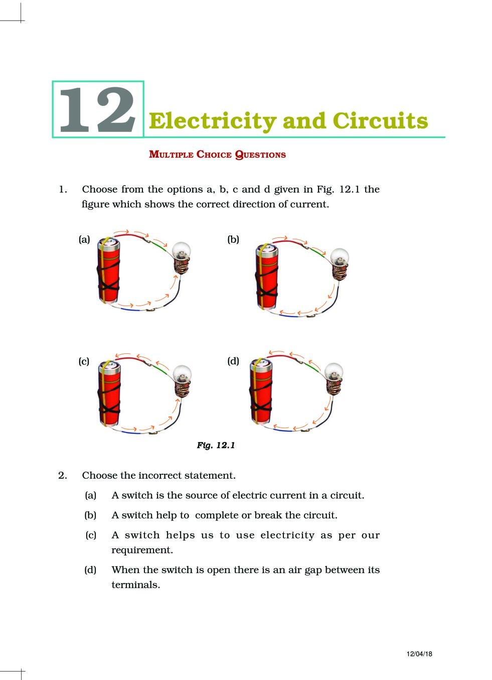 NCERT Exemplar Class 06 Science Unit 12  Electricity and Circuits - Page 1