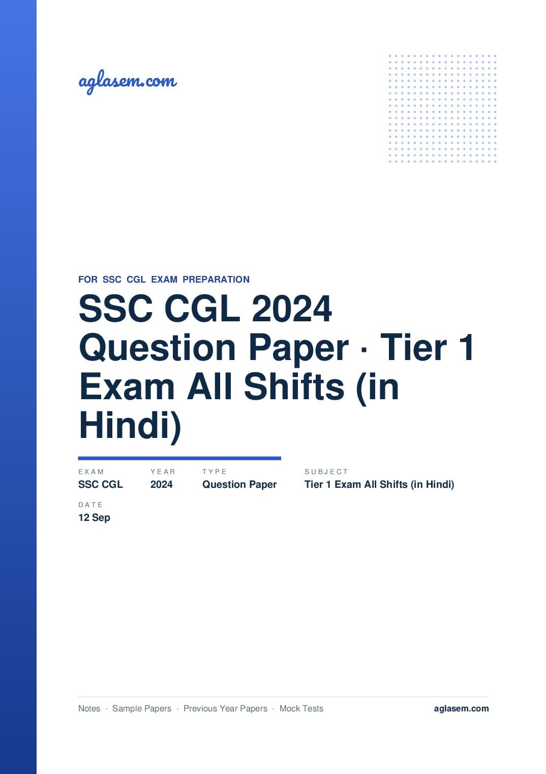 SSC CGL 2024 Question Paper Tier 1 Exam 12 Sep All Shifts (in Hindi) - Page 1 of 112