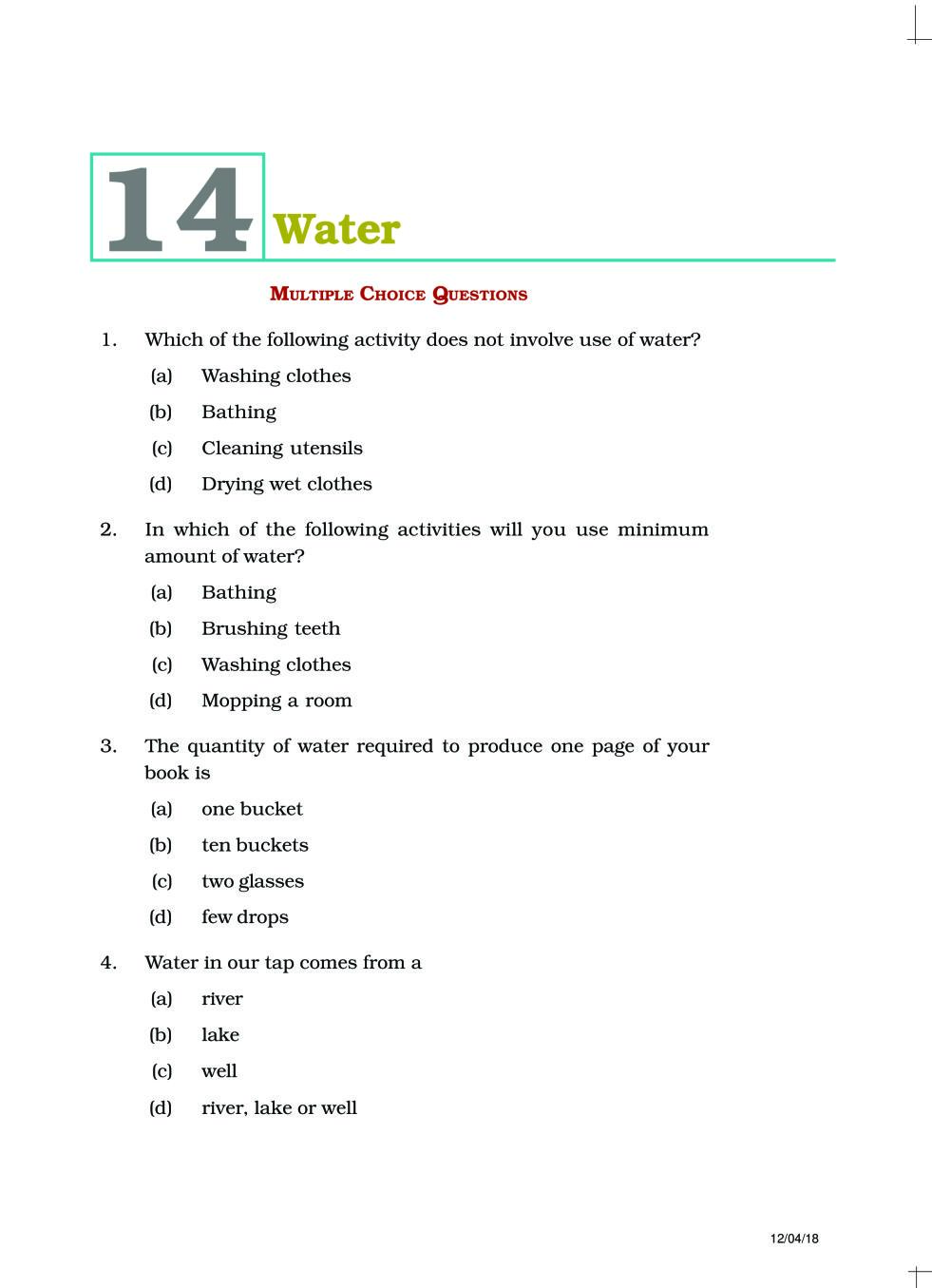 NCERT Exemplar Class 06 Science Unit 14 Water - Page 1