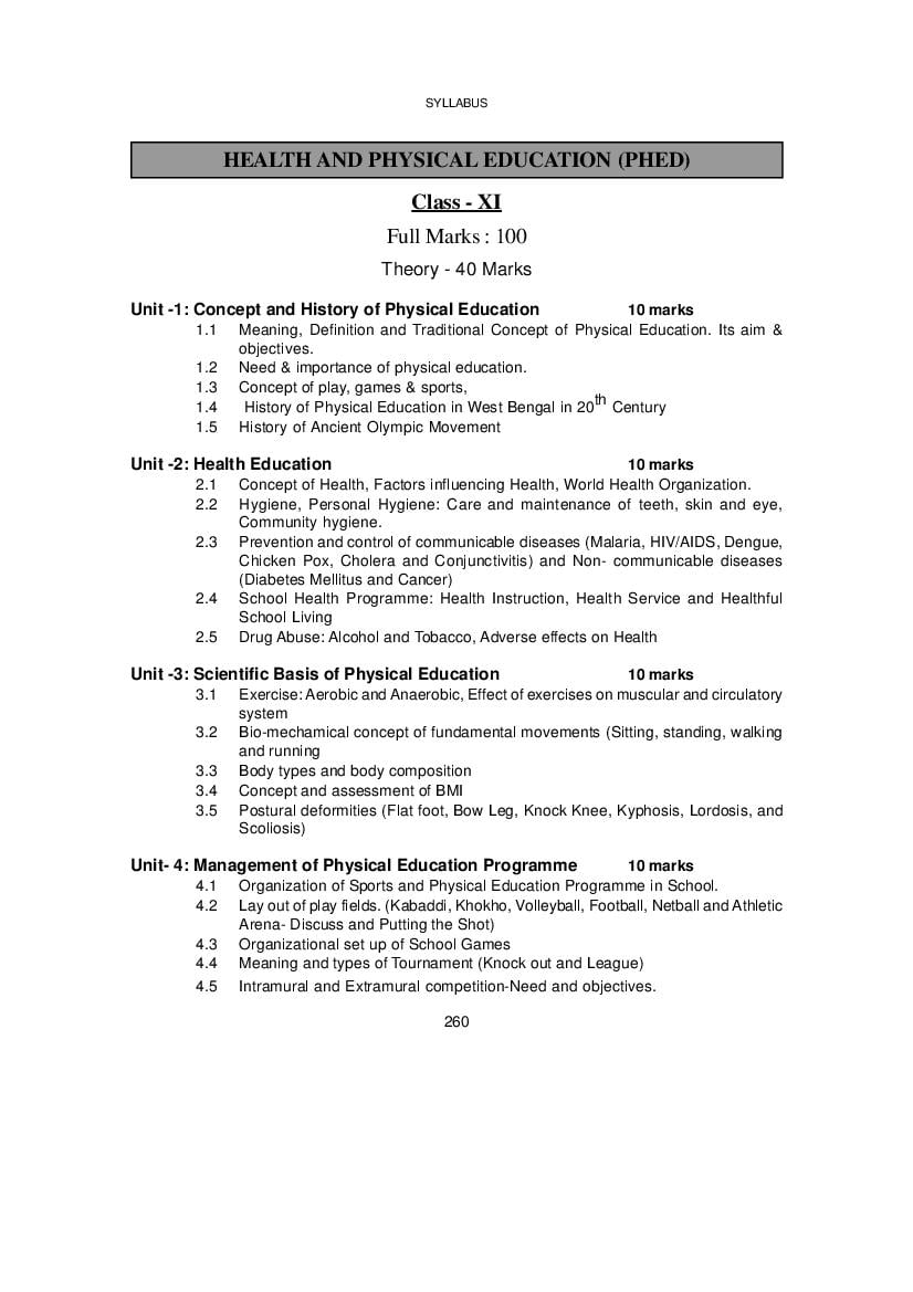 WBCHSE Class 11 Syllabus for Health and Physical Education - Page 1