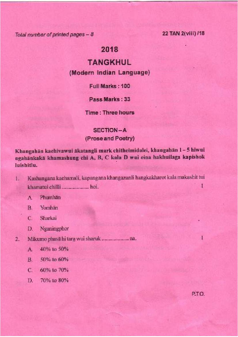 Manipur Board Class 12 Question Paper 2018 for Tangkhul - Page 1