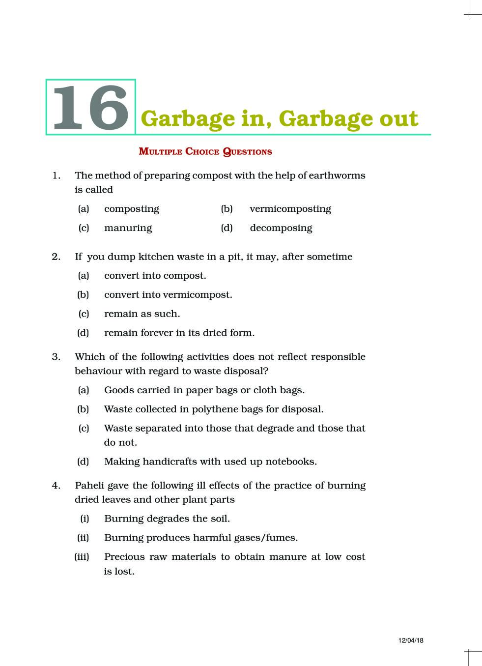 NCERT Exemplar Class 06 Science Unit 16  Garbage in, Garbage out - Page 1