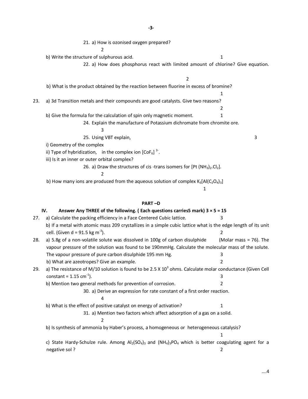 Karnataka 2nd Puc Model Question Paper For Chemistry 4465