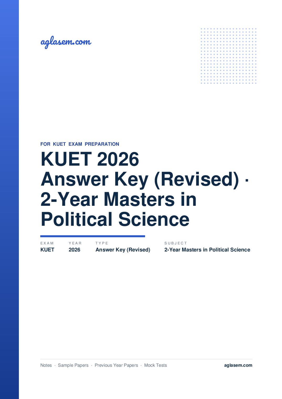 KUET 2026 Answer Key (Revised) 2-Year Masters in Political Science - Page 1 of 5
