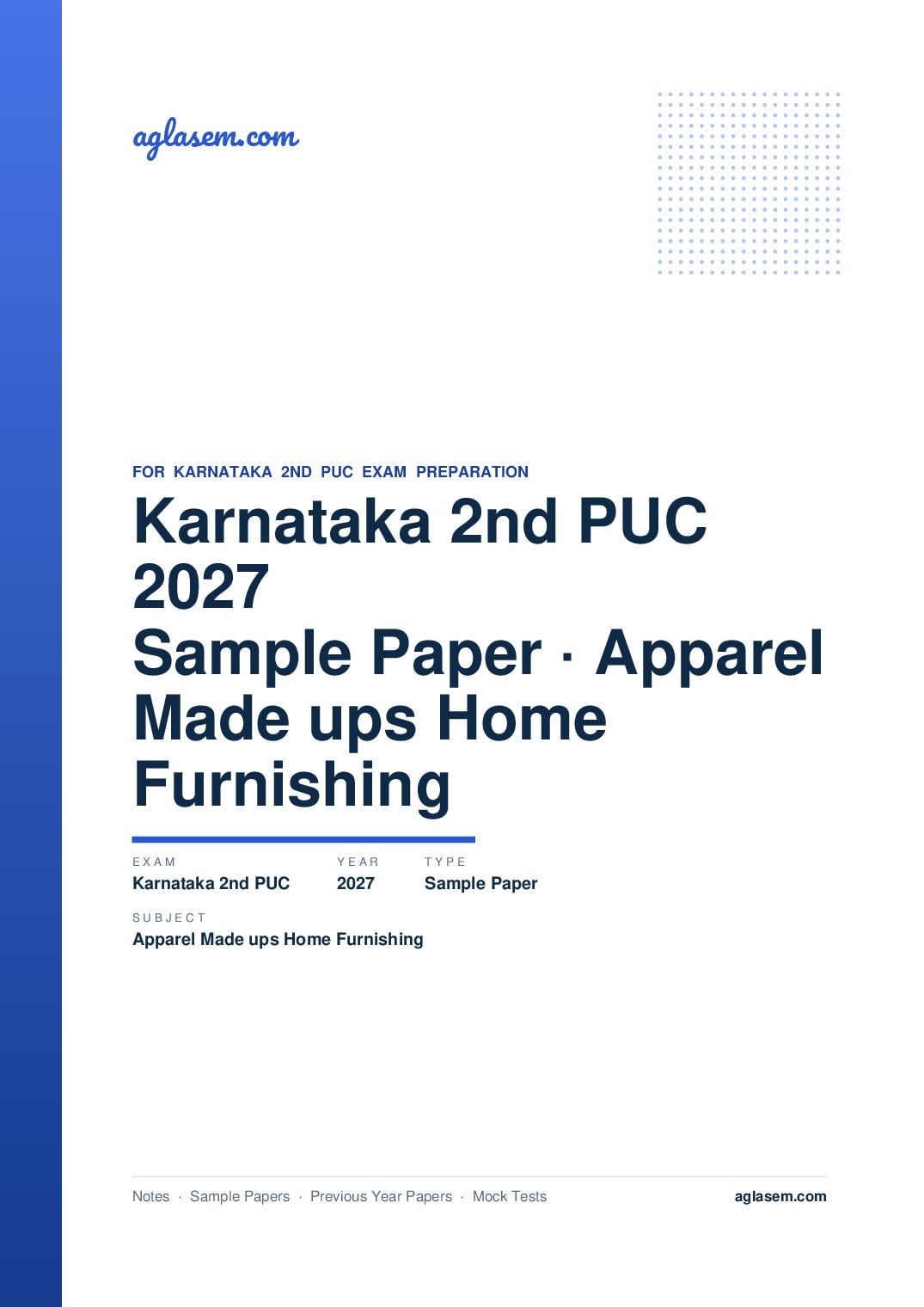 Karnataka 2nd PUC Model Question Paper 2027 for Apparel Made-ups and Home Furnishing - Page 1 of 3