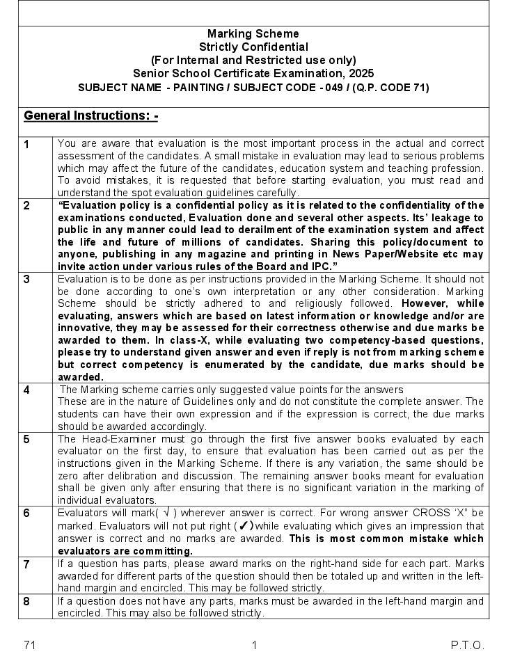CBSE Class 12 Question Paper 2025 Solution Painting - Page 1