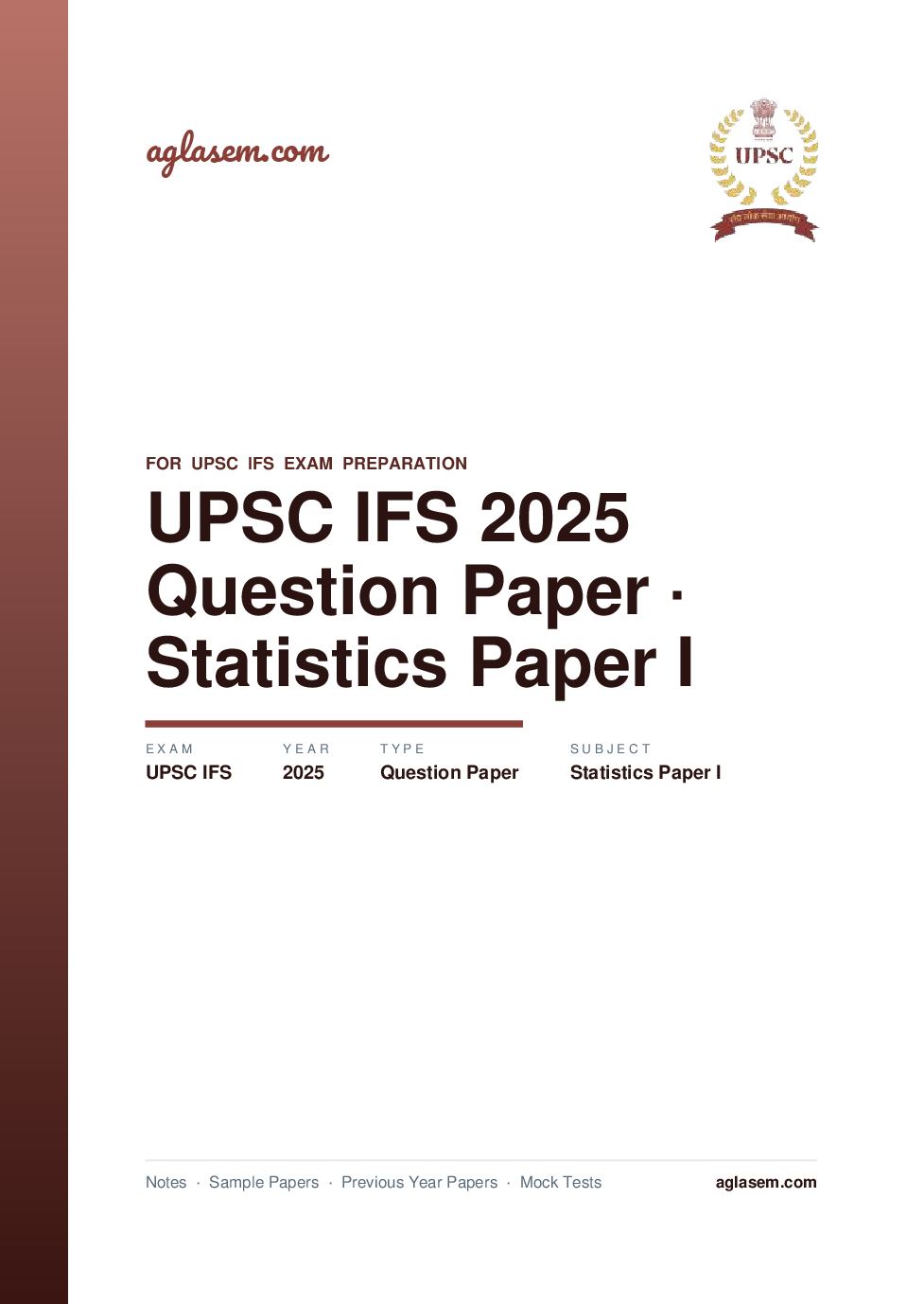UPSC IFS 2025 Question Paper for Statistics Paper I - Page 1 of 13