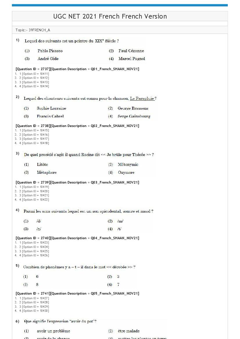 UGC NET 2021 Question Paper French - Page 1