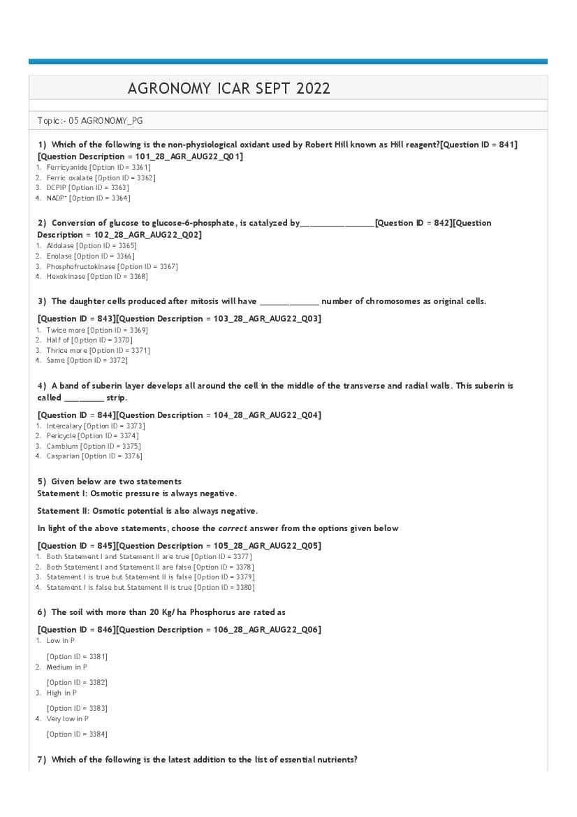 ICAR AIEEA PG 2022 Question Paper Agronomy - Page 1