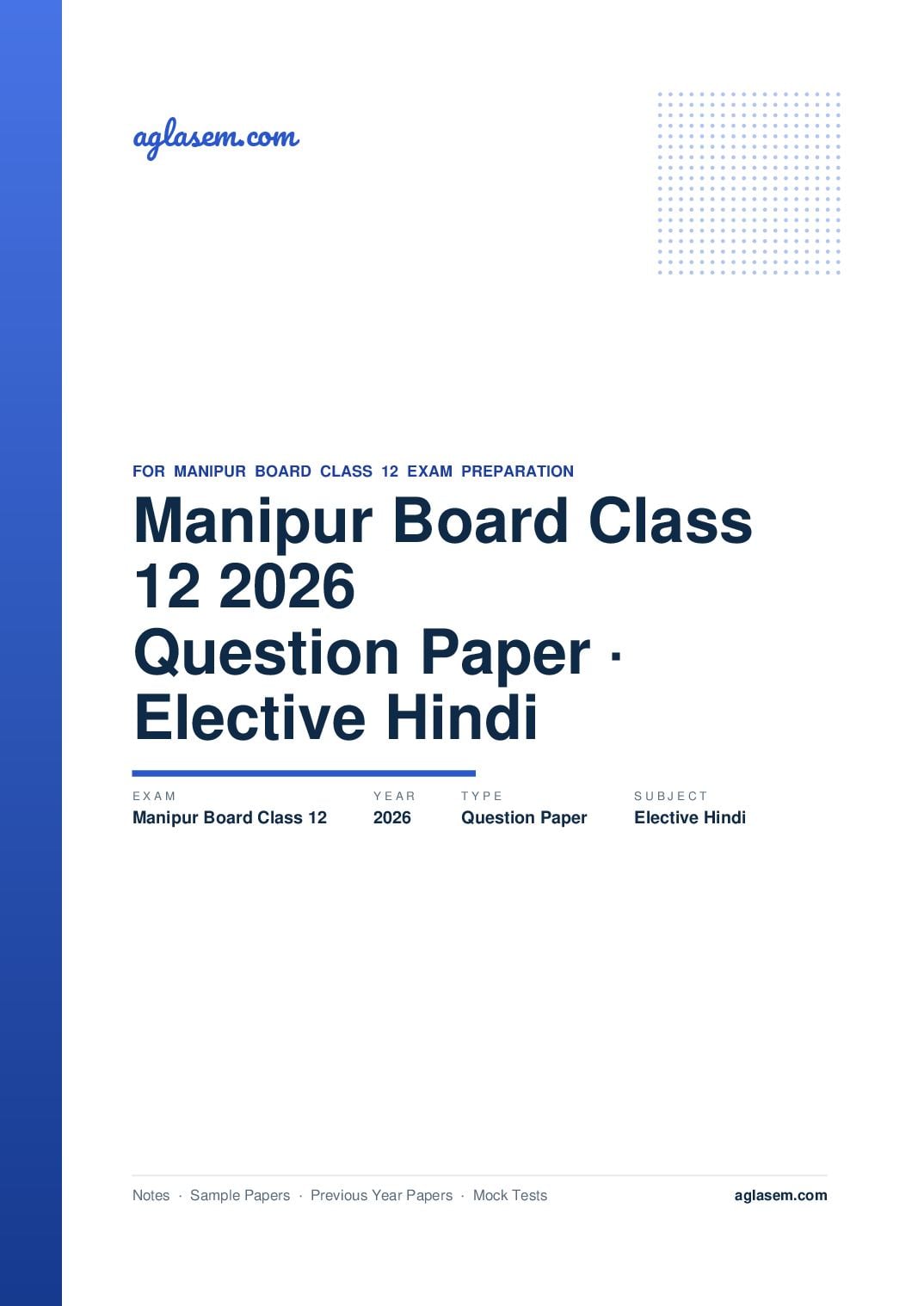 Manipur Board Class 12 Question Paper 2026 for Elective Hindi - Page 1 of 8