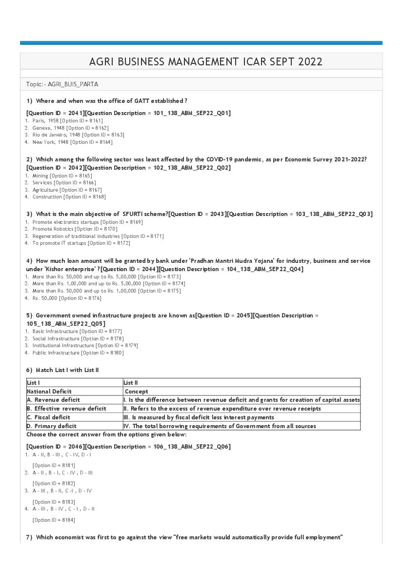 ICAR AIEEA PG 2022 Question Paper Agri Business Management - Page 1
