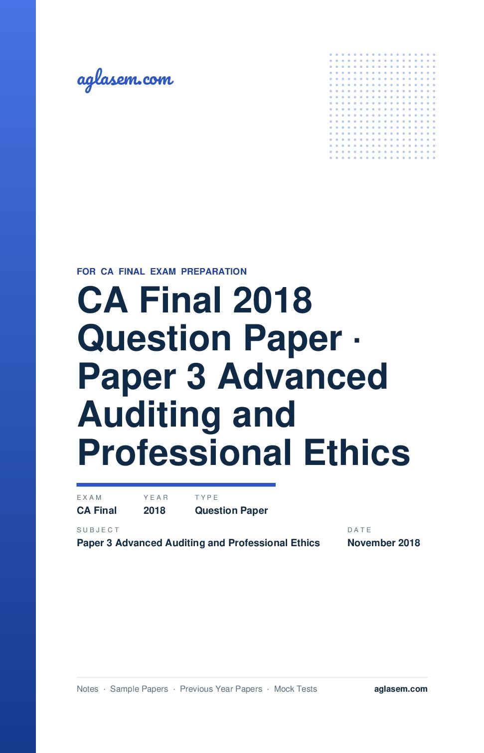 CA Final November 2018 Question Paper Paper 3 Advanced Auditing and Professional Ethics - Page 1 of 9