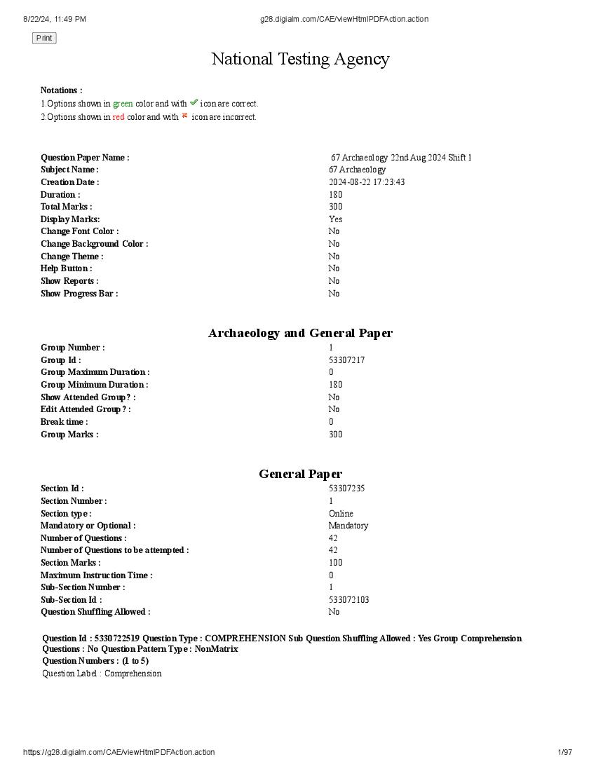UGC NET 2024 Question Paper Archaeology - Page 1